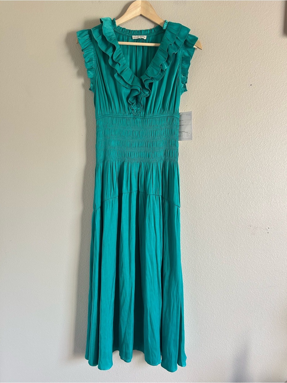 Moon River Teal smocked midi dress Small NWT